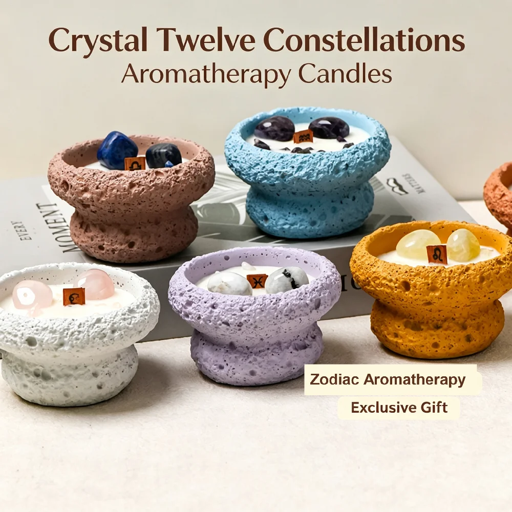 Natural Crystal Twelve Constellations Aromatherapy Candles For Home/Bedroom/Table/Festival Decor Healing Aromatherapy Gift