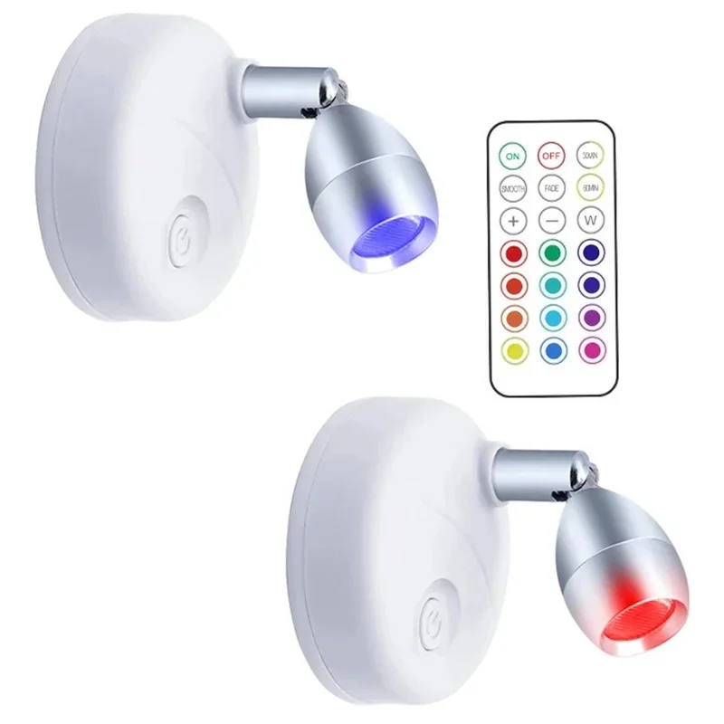 13 Colors Wireless LED Accent Spotlight, Rotatable Battery Operated Picture Light with Remote Control,2Pcs Display Painting Lamp