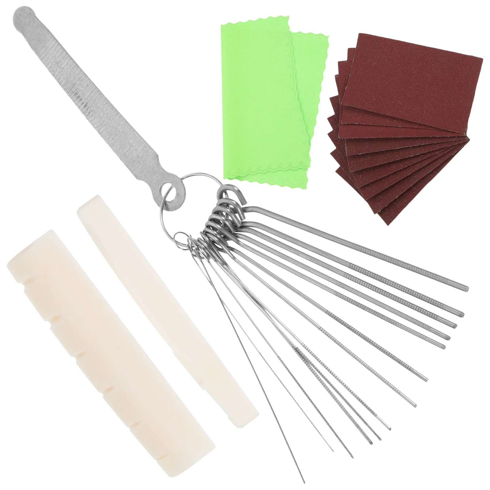 

1Set Guitar Repairing Needles File Kit Premium Nut Saddle Sandpaper Cleaning Cloth Suitable for Guitar Bridge Repair Maintenance