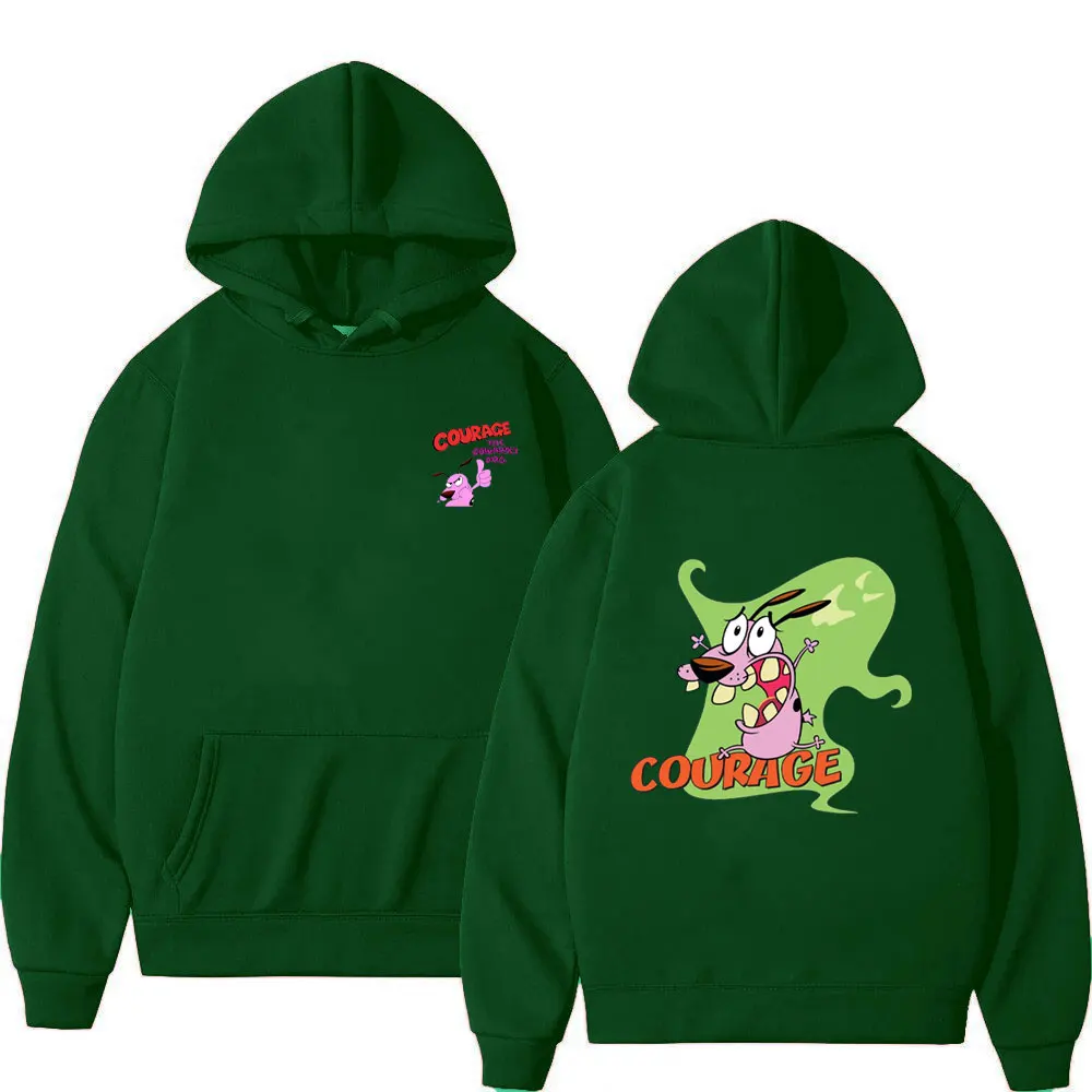 Courage The Cowardly Dog Logo Hoodies Double Sided Print Women Fashion Drop-shoulder sleeve Sweatshirt Cartoon Famale Pullover
