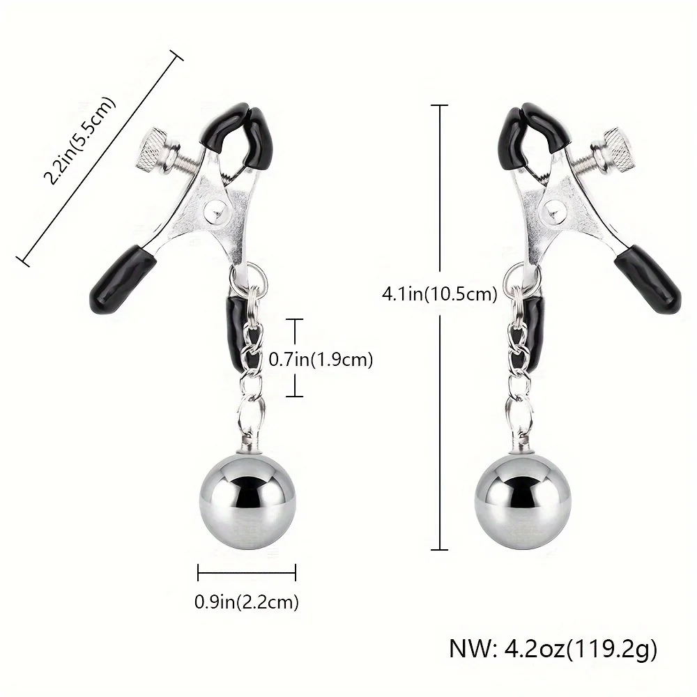 Large Nipple Clamps Metal Ball with Weights Adjustable Silver Breast Clip Adult SM Alternative Flirt  Sex Traning Toys for Women