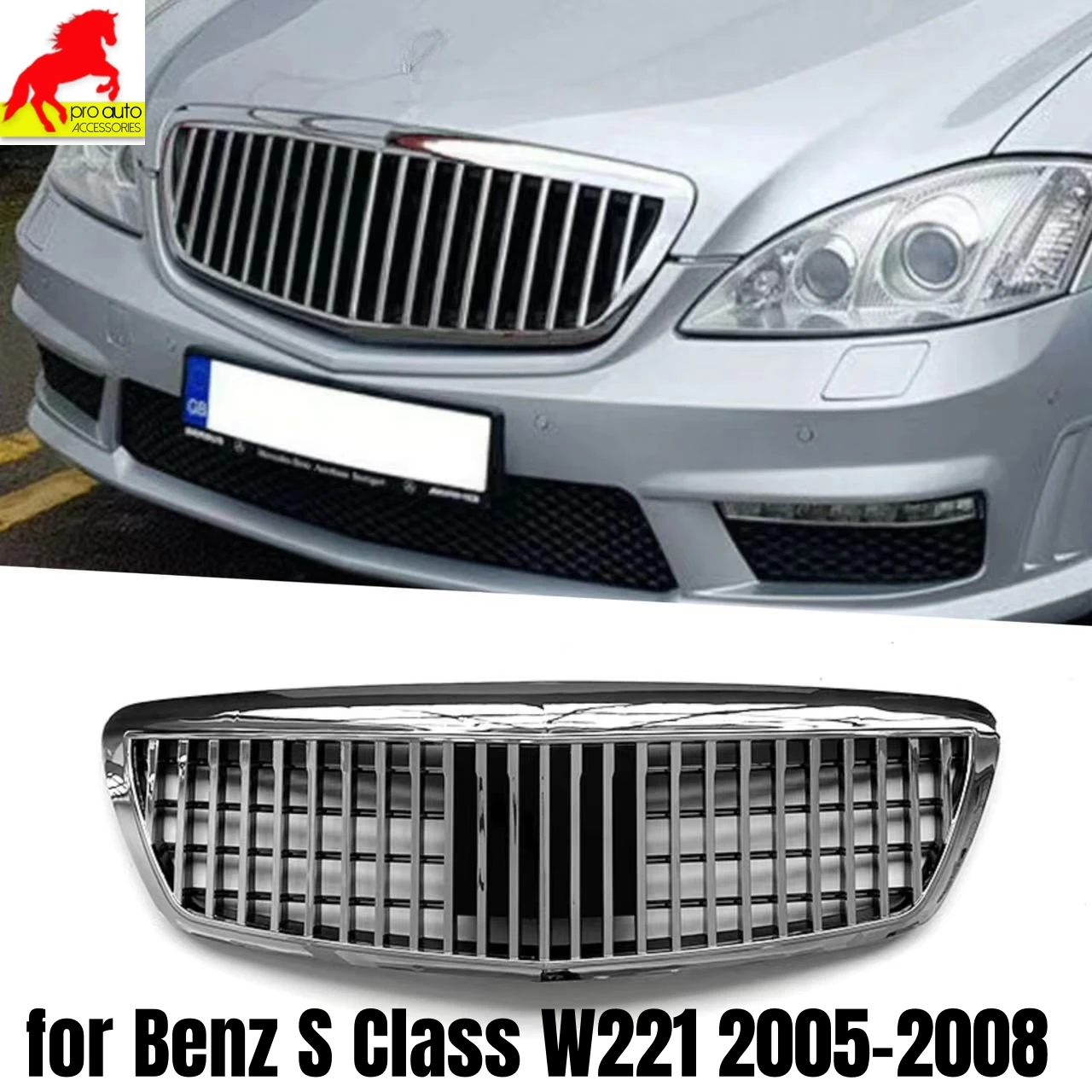 Front Bumper Grille Mesh Grill ABS for Mercedes Benz S Class W221 2005-2008 Maybach Style Racing Grills Car Styling Accessories