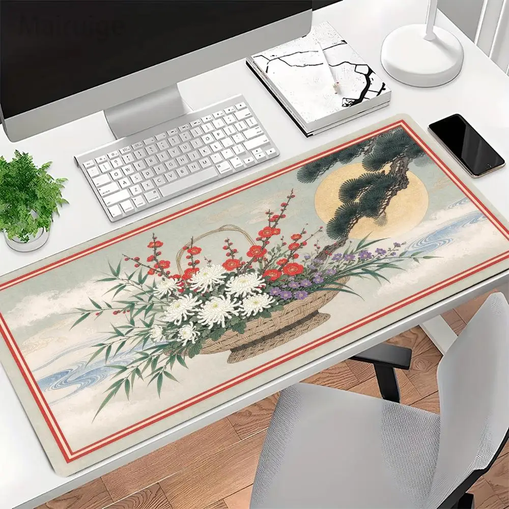 Japanese Tea Set Flower Arrangement Desk Mat Large Size Thick Rubber For Tea Room Home Decor