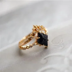 Original New Vintage Court Style Lace Blue Crystal Micro Setting Diamond Stacking Ring Gold Plated Luxury Ladies Jewelry