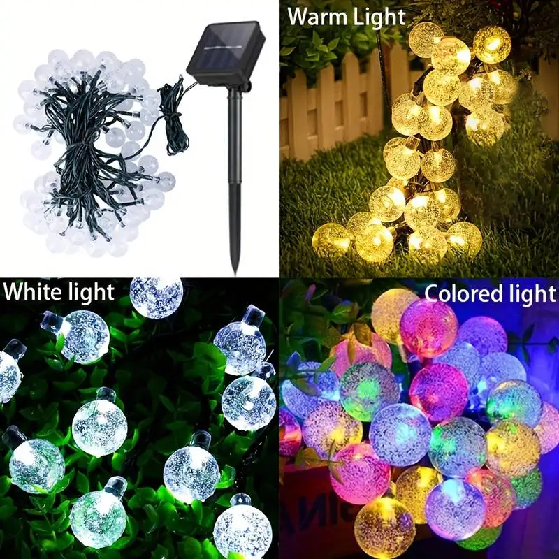 200 LED Bulb Solar Crystal Ball Bubble Light Pole Waterproof Outdoor Lighting Strip Garden Solar Lamp for Camping Decoration