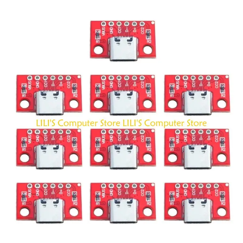 

A52B 10Pcs USB Type C Connectors Board USB3.1 16P to 2.54 Basic Breakouts Female Connectors Breakouts Board Adapters Electronic