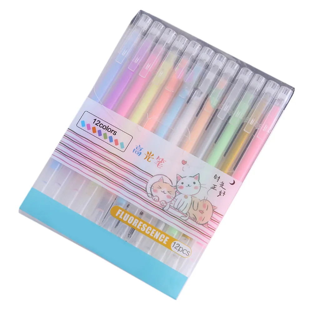 Fine Tip Marker Pens 12 Pack Fluorescent Highlighters for School Study Office Desk and Home Use