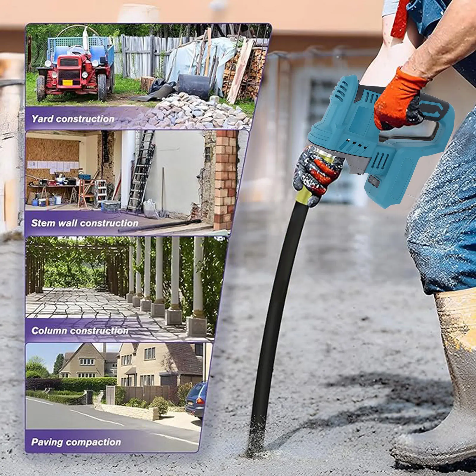 Electric Concrete Vibrator 18V Battery Powered Copper Motor 600W Electric Concrete Vibrating Tool Versatile for Bubble Removal