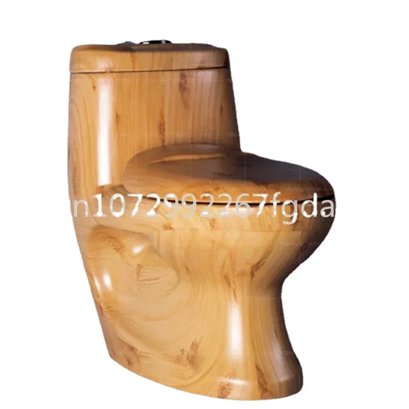 Wood Grain Siphon Ceramic Toilet Solid Wood Color Connected Toilet Personality Creativity Toilet Water Closet