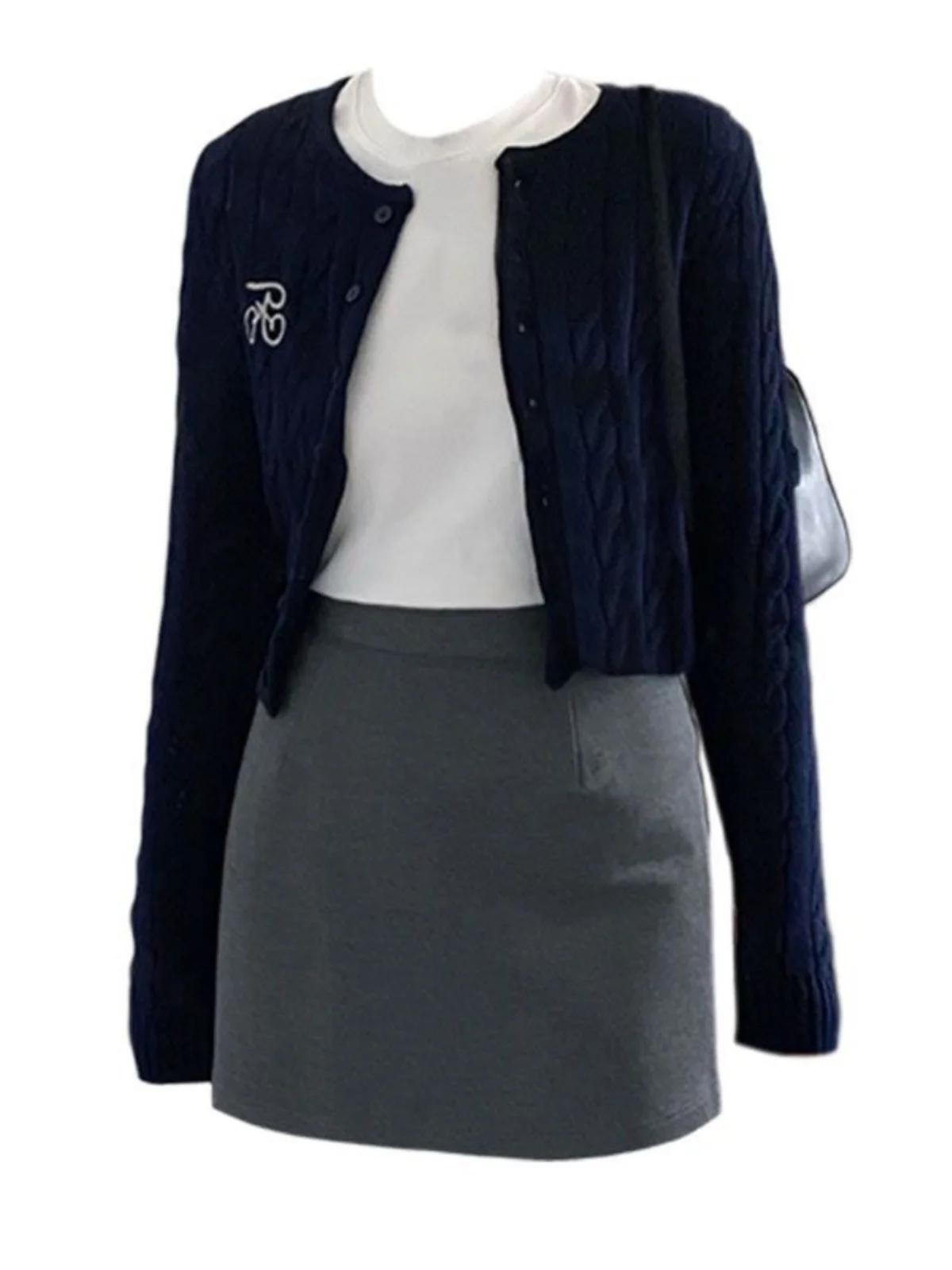 

plus Size Women's Korean Sle ort Knitted Cardigan Embroidered Spring Faion Set with Skirt Two Piece Suite