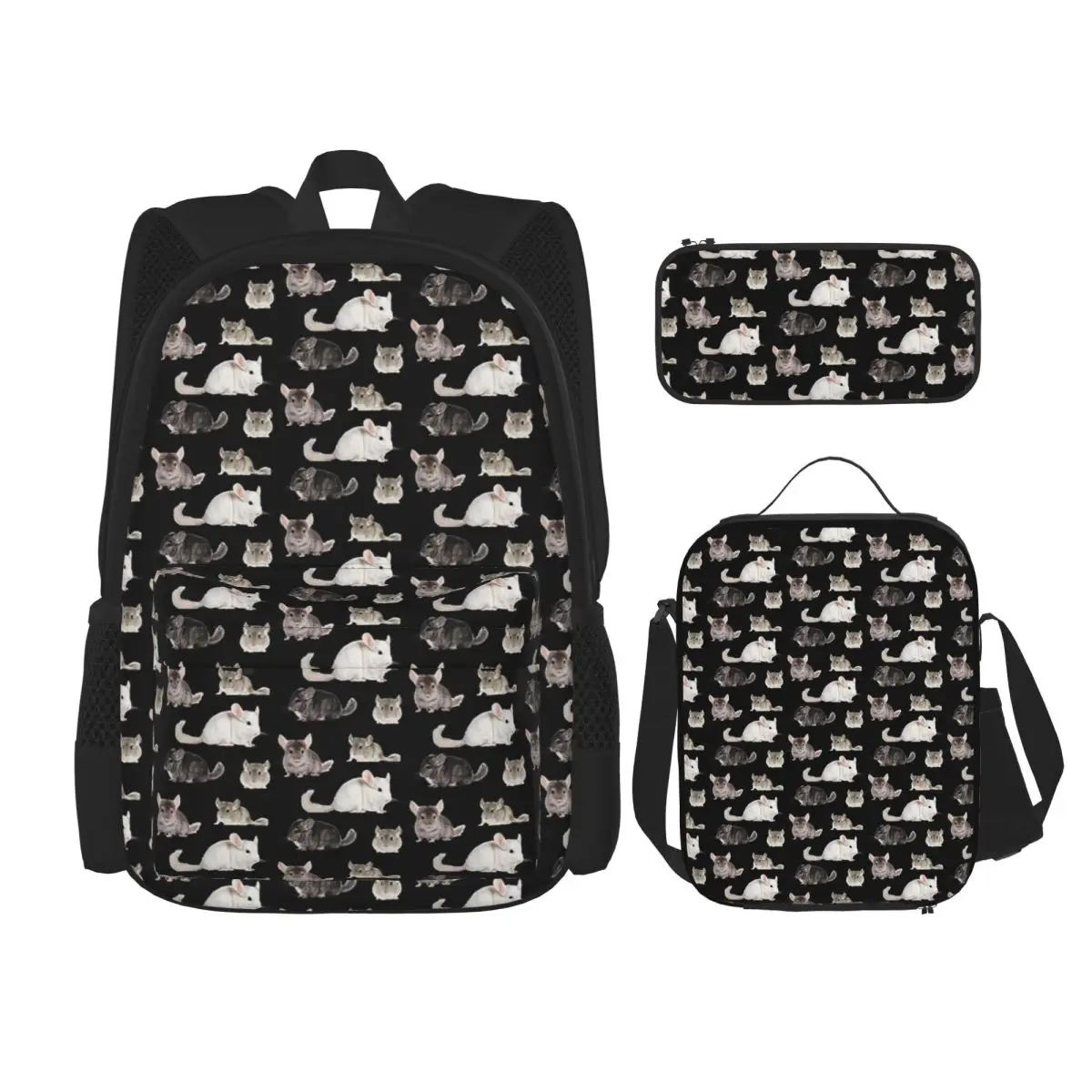 Chinchilla Sticker Pack Backpacks Kids Bookbag School Bags Rucksack Lunch Bag Pen Bag Three-Piece Set