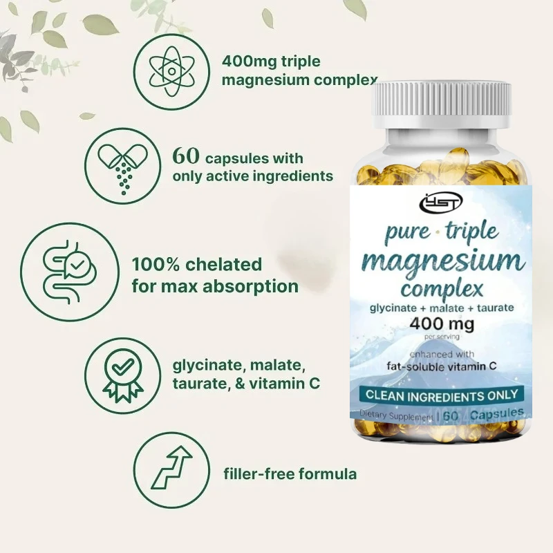 Micro Element Magnesium Complex Capsule - Triple Glycine, Malic Acid, Taurine Containing Vitamin C  Support Muscle Energy Health