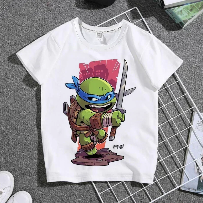 New Teenage Mutant Ninja Turtles Q Version of Children\'s Cartoon T-shirt TMNT Children\'s Animation Printing Short-sleeved Tops