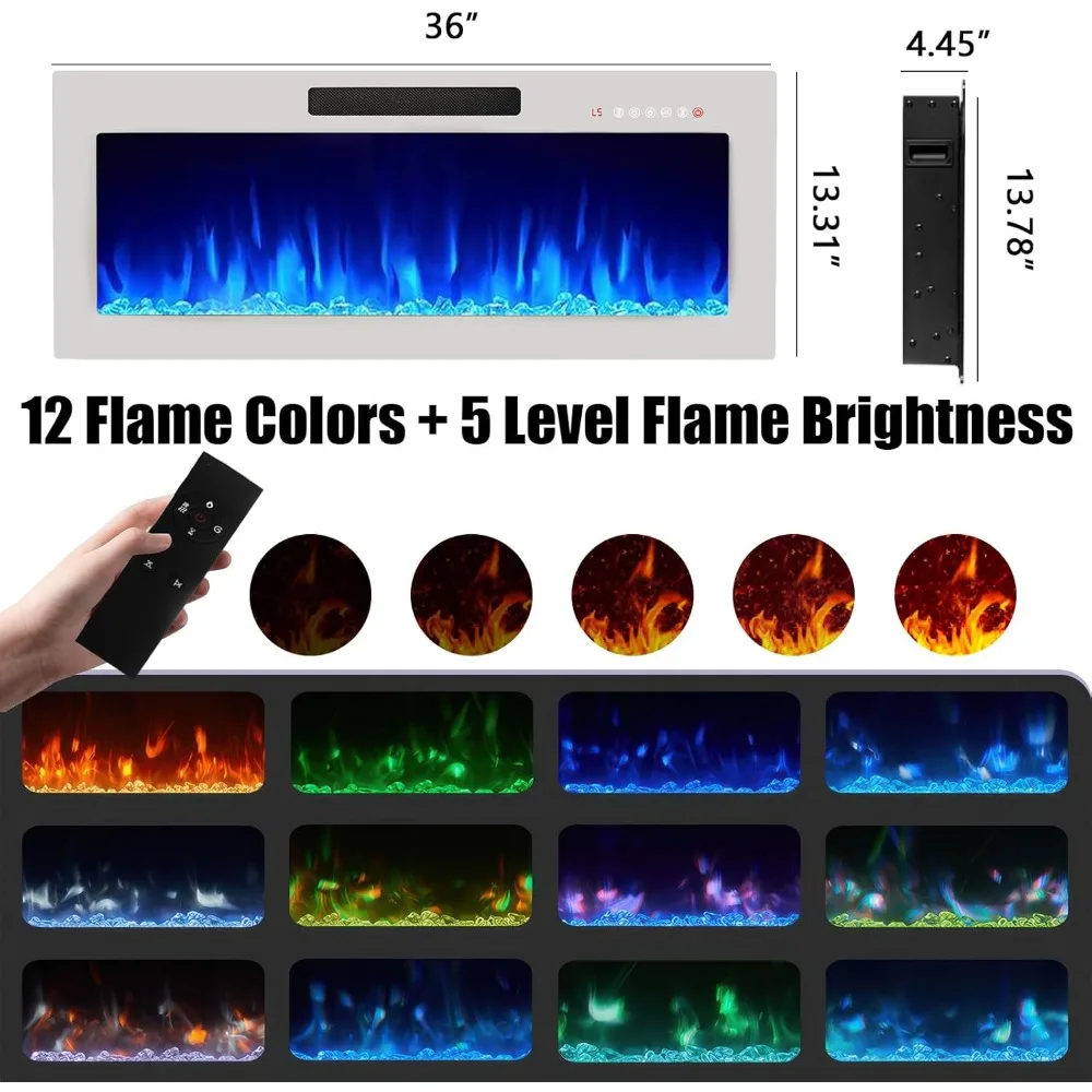 حامل تلفزيون معاصر 80 مع 36 مدفأة كهربائية مدمجة، مركز ترفيه بإضاءة LED عالية الجودة لأجهزة التلفاز حتى 90