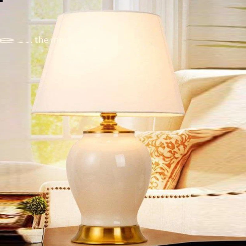 Modern ceramic decorative table lamp bedroom bedside lamp fabric lighting home