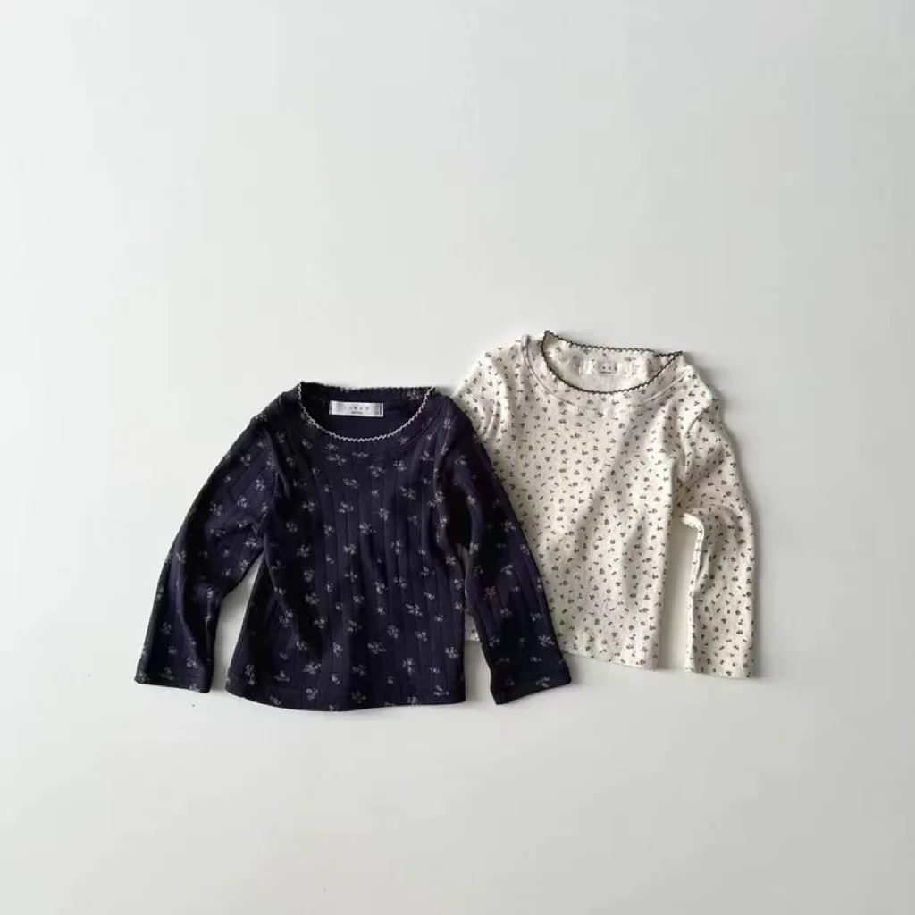 여아용 긴 소매 티셔츠, 유아용 꽃무늬 보터밍 셔츠, 통기성 코튼 탑, 유아 티, 2025 용수철 신제품