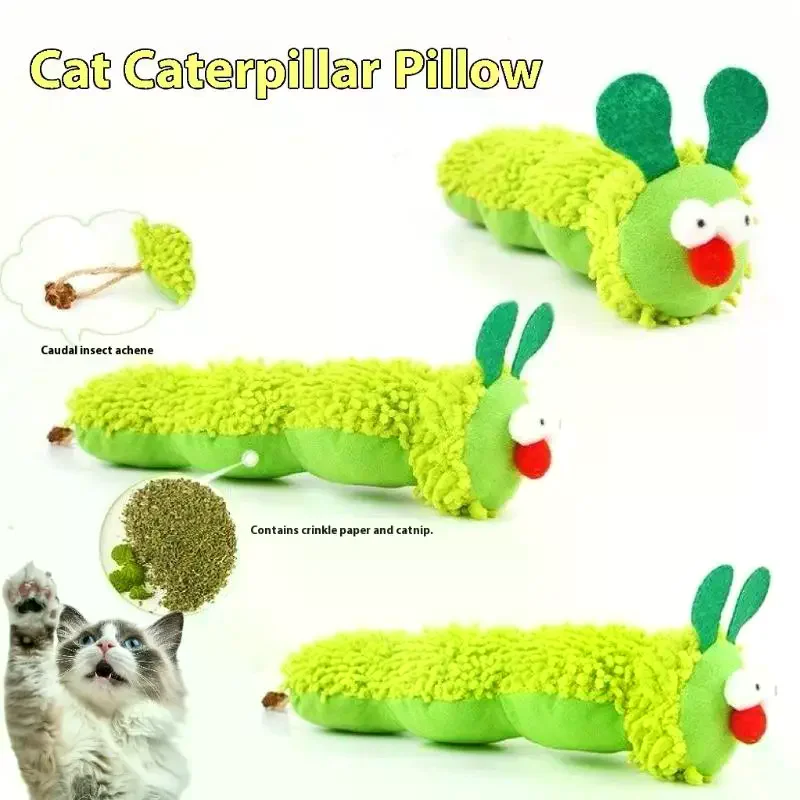 Caterpillar Plush Cat Chew Toys Catnip Molar Toy Cat Teaser Interaction Toy Clean Mouth Kitten Toy Cat Catnip Toy Accessories