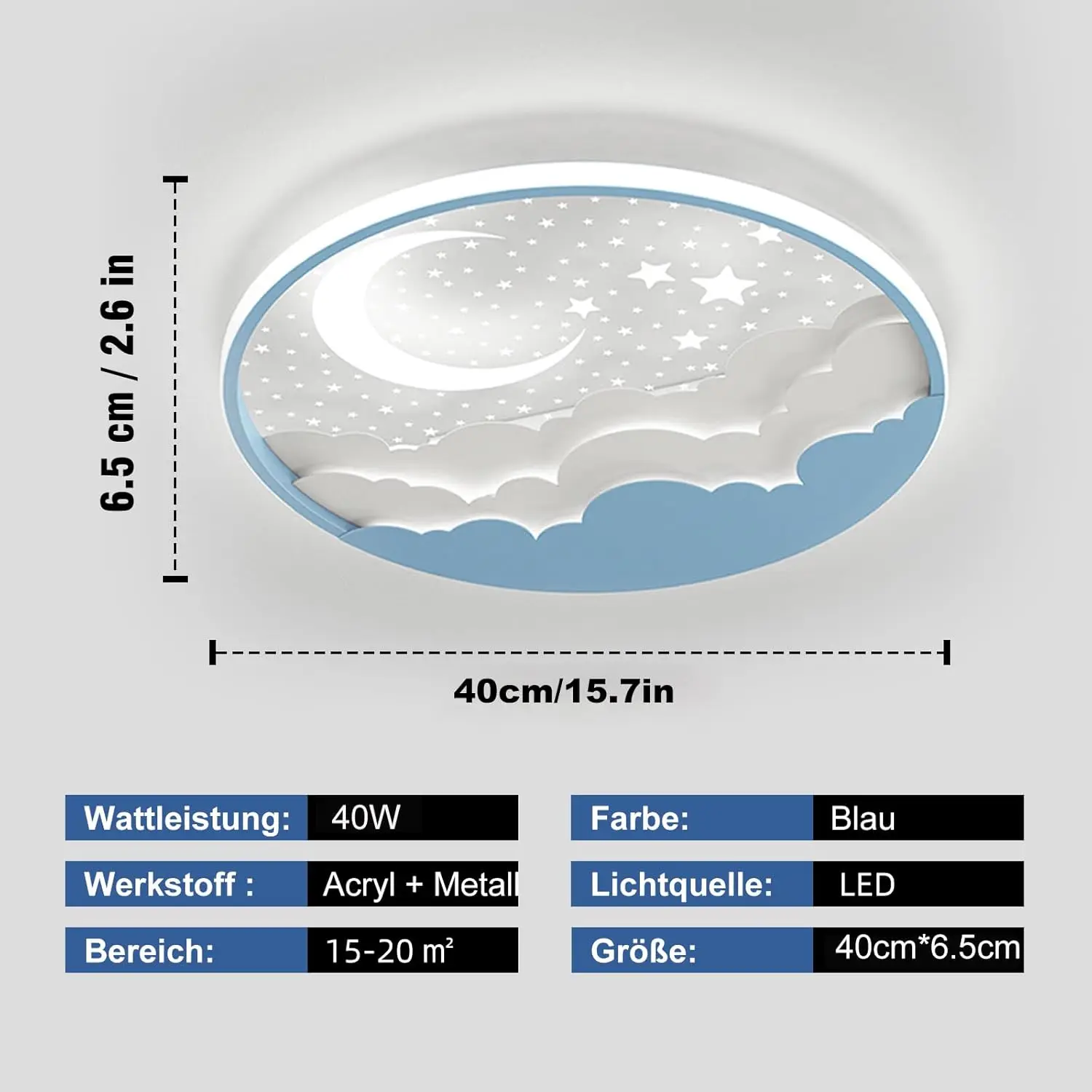 Led-plafondlamp voor kinderen, 50 cm Star Moon-plafondlamp kinderkamer dimbaar met app-afstandsbediening, 3000-6000K, voor jongens meisjes kinderkamer