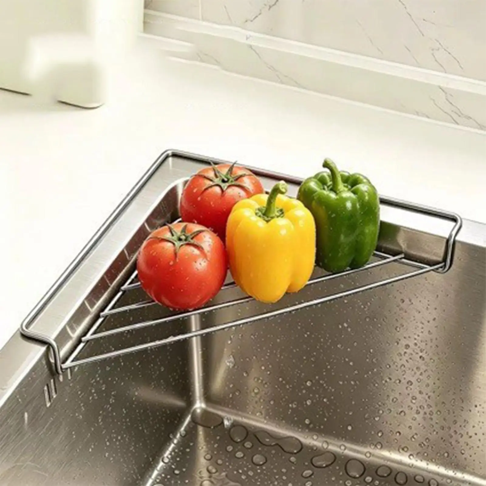 Stainless Steel Kitchen Sink Drain Rack Triangle Drying Holder Kitchen Tableware Sponge Drain Basket Vegetable Fruit Dish Rack