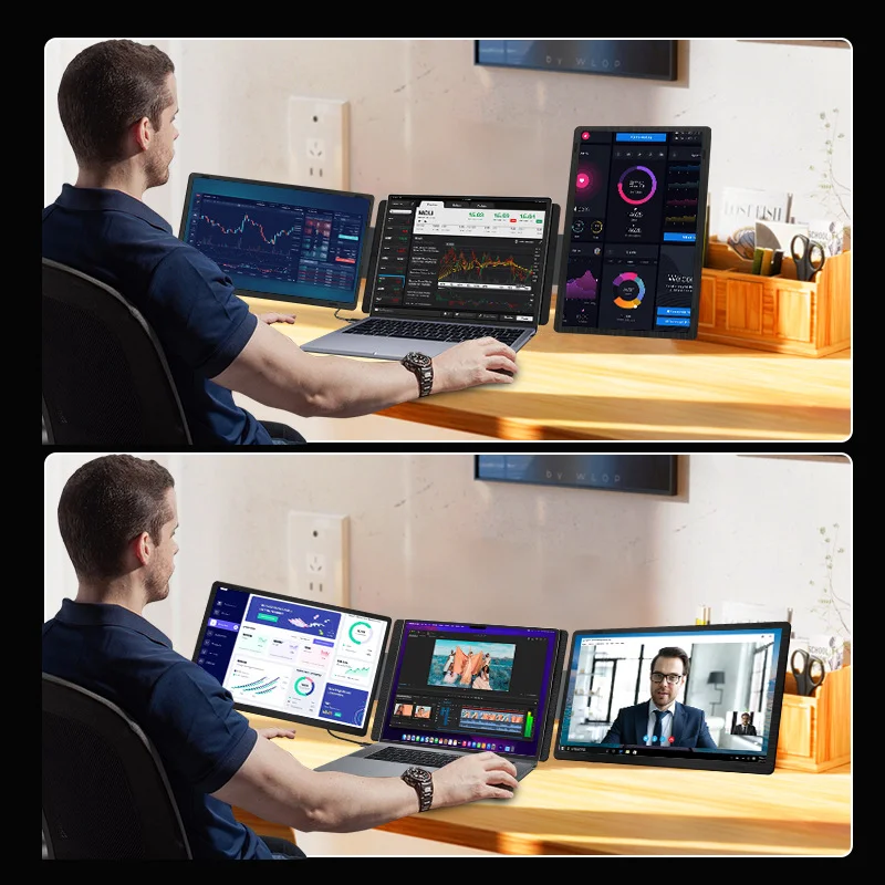 OEM Factory 14 15.6 Inch FHD IPS Rotate Dual Screen Display Triple LCD Portable Multi-Screen Laptop Extender Monitor