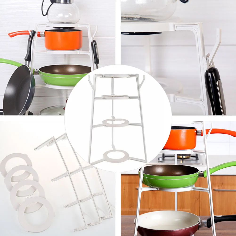 

4 Tier Plastic Rack Kitchen Storage Shelf Multilayer Design For Pans Basins Plates Smooth Fade Resistant Kitchen