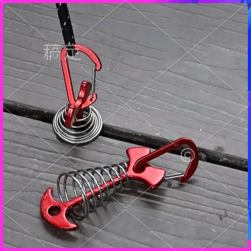 AUU-10PCS هيكل السمكة مسمار حبل مشبك التخييم خيمة في الهواء الطلق سطح الفجوة مع الربيع تحديد الأظافر مرساة يندبروف سحب حبل مشبك