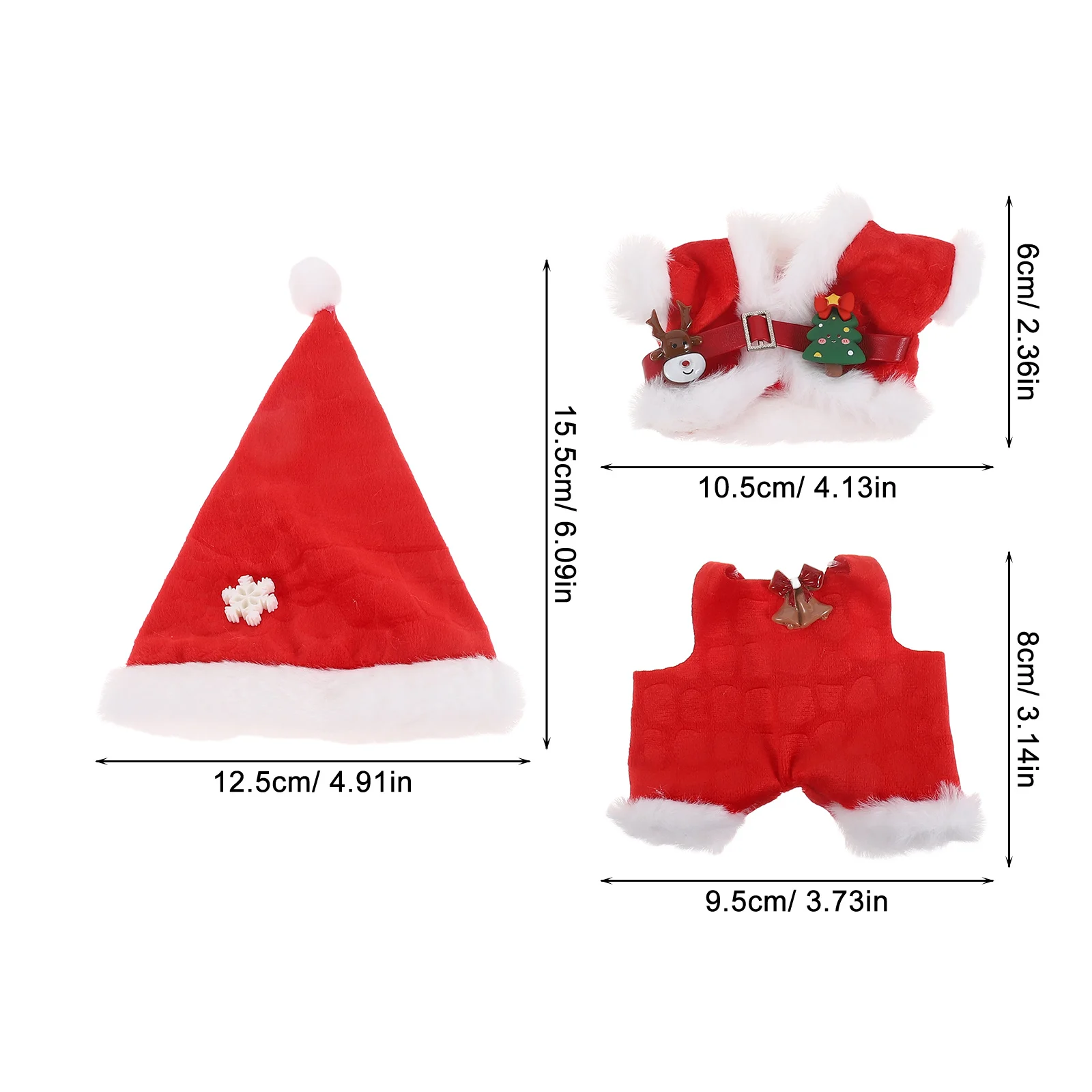 ラビュブ1、2、3用サンタ衣装1セット、赤と緑のクリスマスドレス、ニットトップハット、パンツ、ホリデーコスチュームプレイアクセサリー