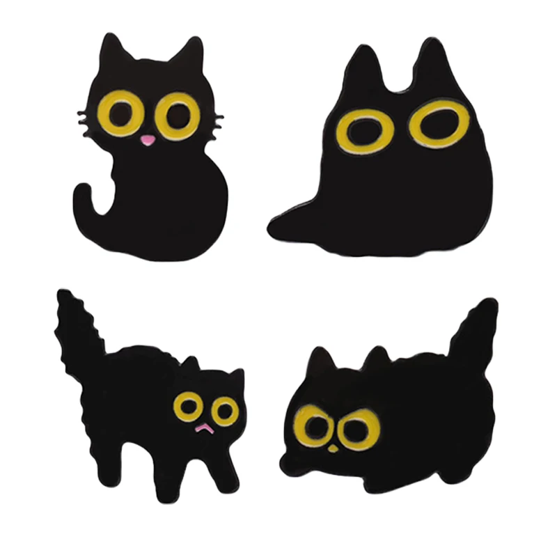 4-8 teile/satz Nette Schwarze Katze Serie Emaille Pins Cartoon Große Augen Kätzchen Tier Brosche Revers Rucksack Abzeichen schmuck Geschenk Für Freunde