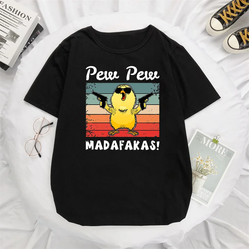 Pew Pew Madafakas Tshirt Duck Gangster with Gun Kawaii Cartoon Print Tops Women Men Oversized T-shirt Men\'s Clothing Camisetas