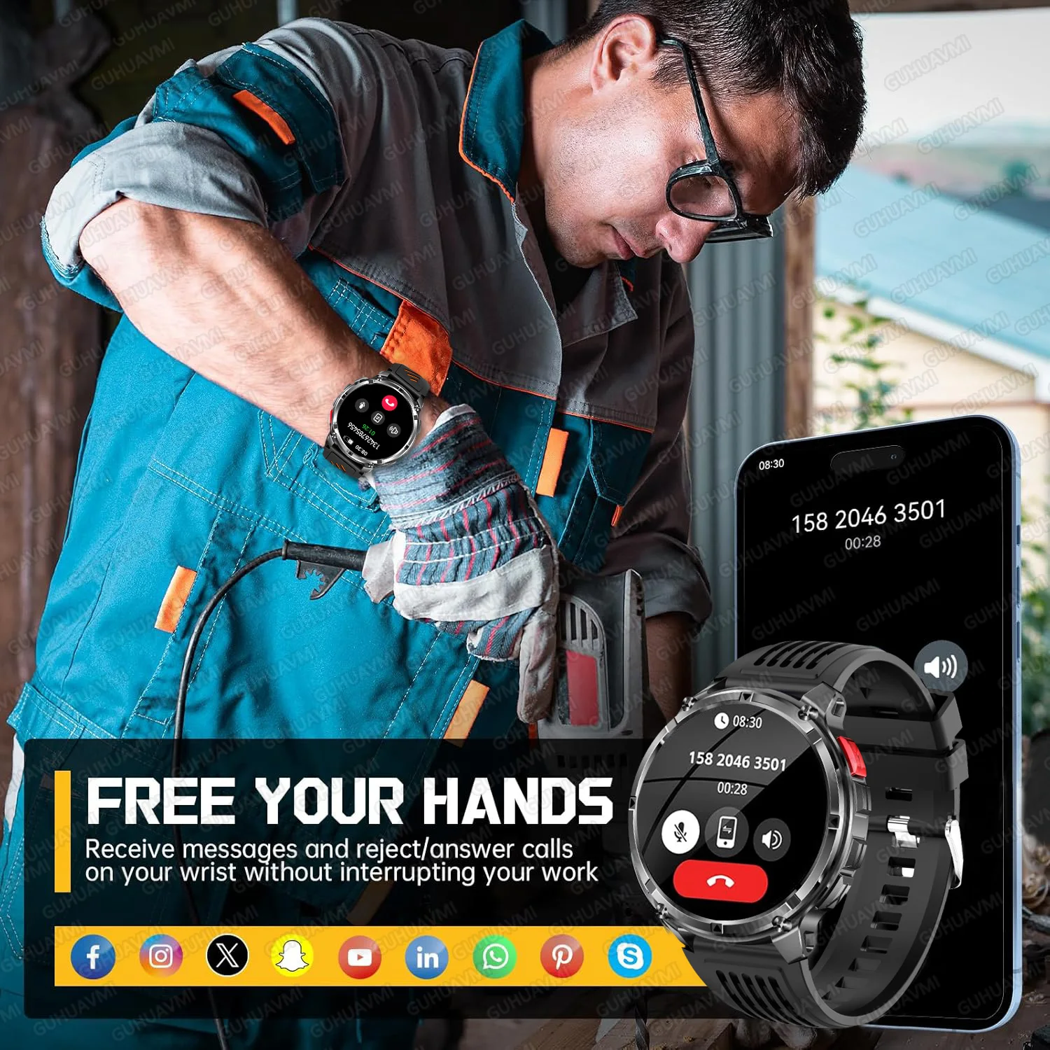 Nowy Zegarek Smartwatch Męski Outdoor z Dużą Baterią 1100mAh, Wojskowy GPS, Kompas, Pomiar Tętna, Wodoodporność 5ATM, Połączenia Bluetooth, Smartwatch dla Dorosłych