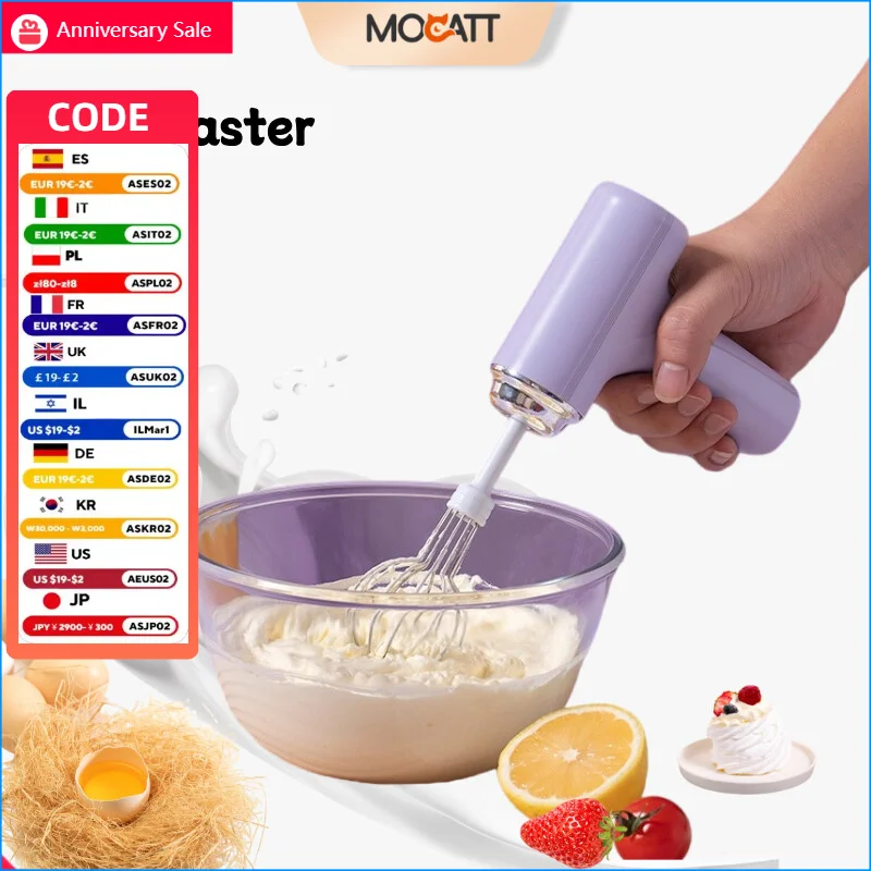 MOCATT Multifunctional Wireless Handheld Electric Egg Beater,Used For Mixing Cream And Batter,Making Cake Baking Tools,Kitchen