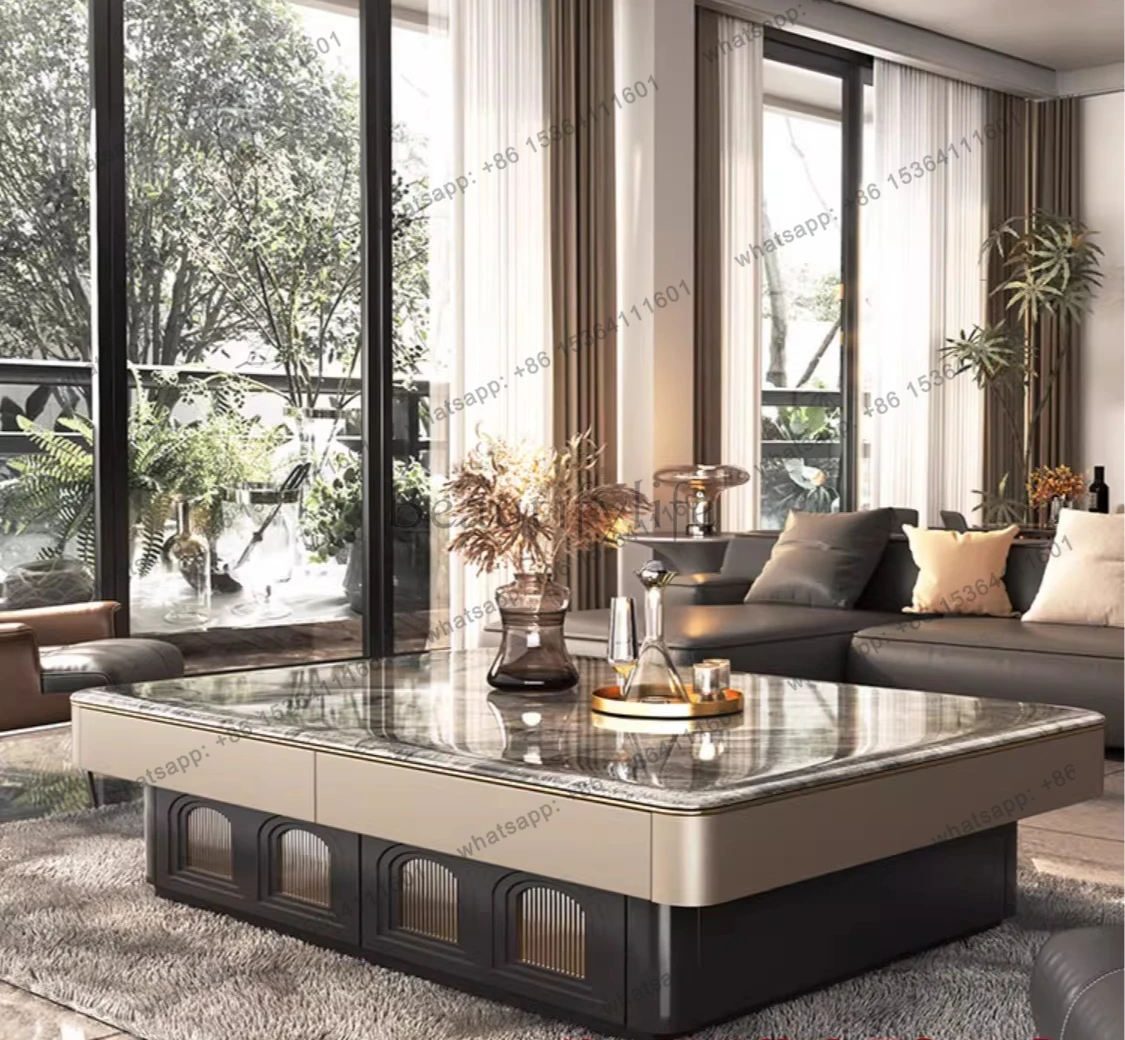 

French luxury stone coffee table modern simple light luxury high-end marble square table