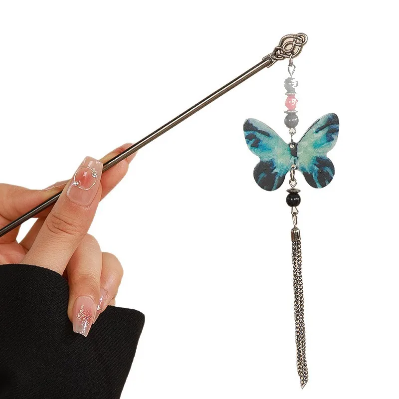 النمط القديم فراشة شرابة معدنية المرأة زهرة دبوس الشعر النمط الصيني الجديد الجزء الخلفي من رأس دبوس الشعر ملفوف #6