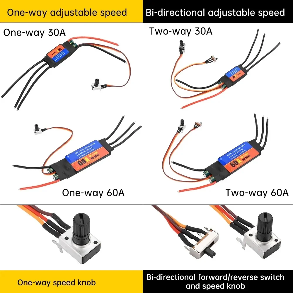 30A 60A Brushless ESC Brushless Motor Drive Controller Speed Controller Bi-directional One-way Forward and Reverse Adjustable