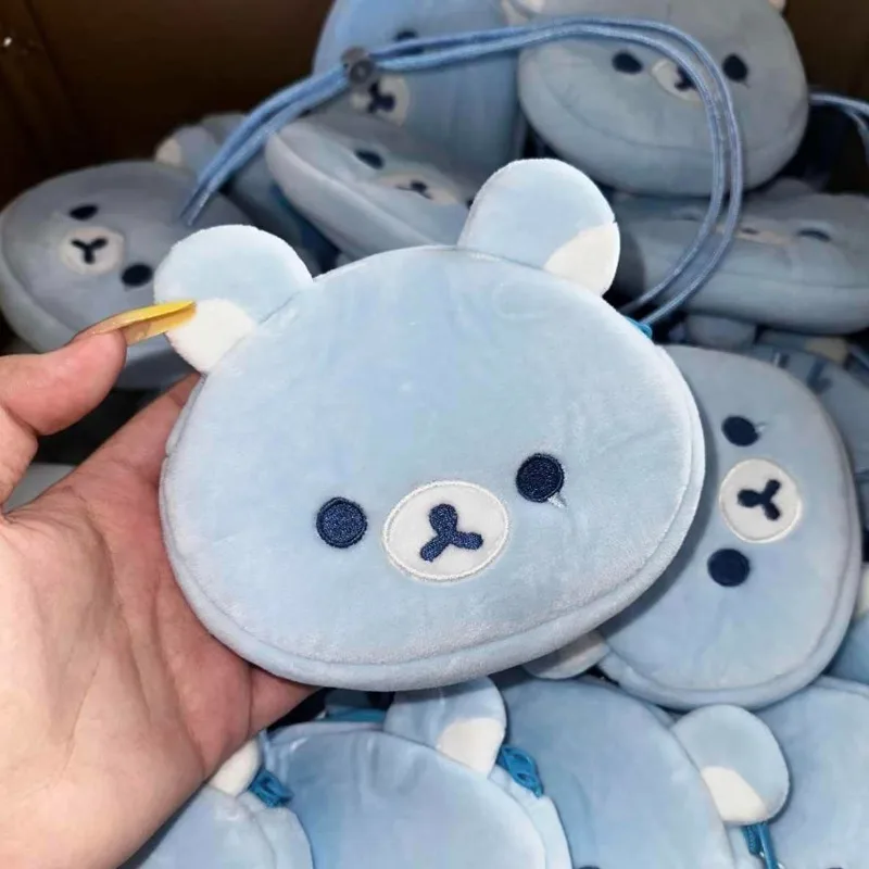2025 Cute Rilakkuma Plush Coin Wallet Cartoon Blue Tear Bear Mini Hanging Bag Portable Lipstick Jewelry Headphone Storage Bag