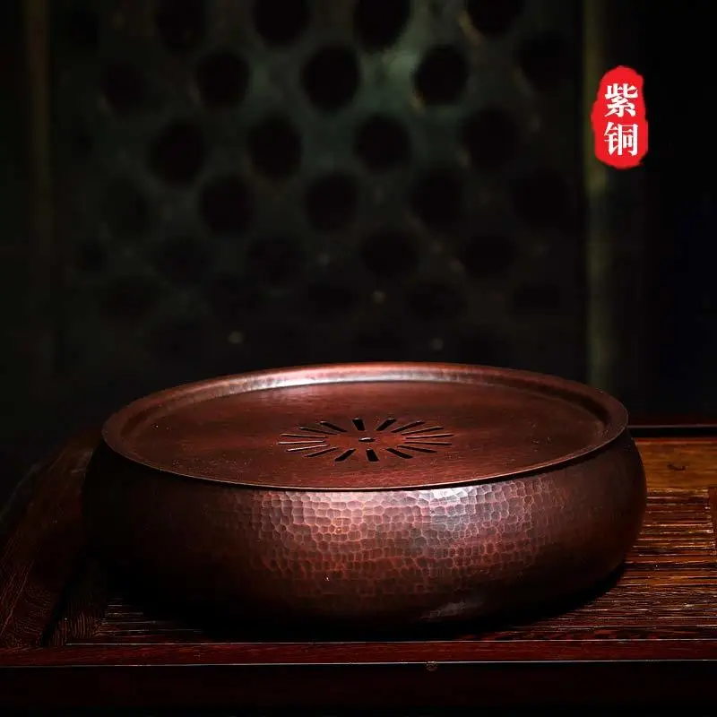 Copper Tea Washing, Copper Large Tea Pot with Lid, Water Pot Bearing Dry Battery, Tea Tray, Handmade Tableware Accessories