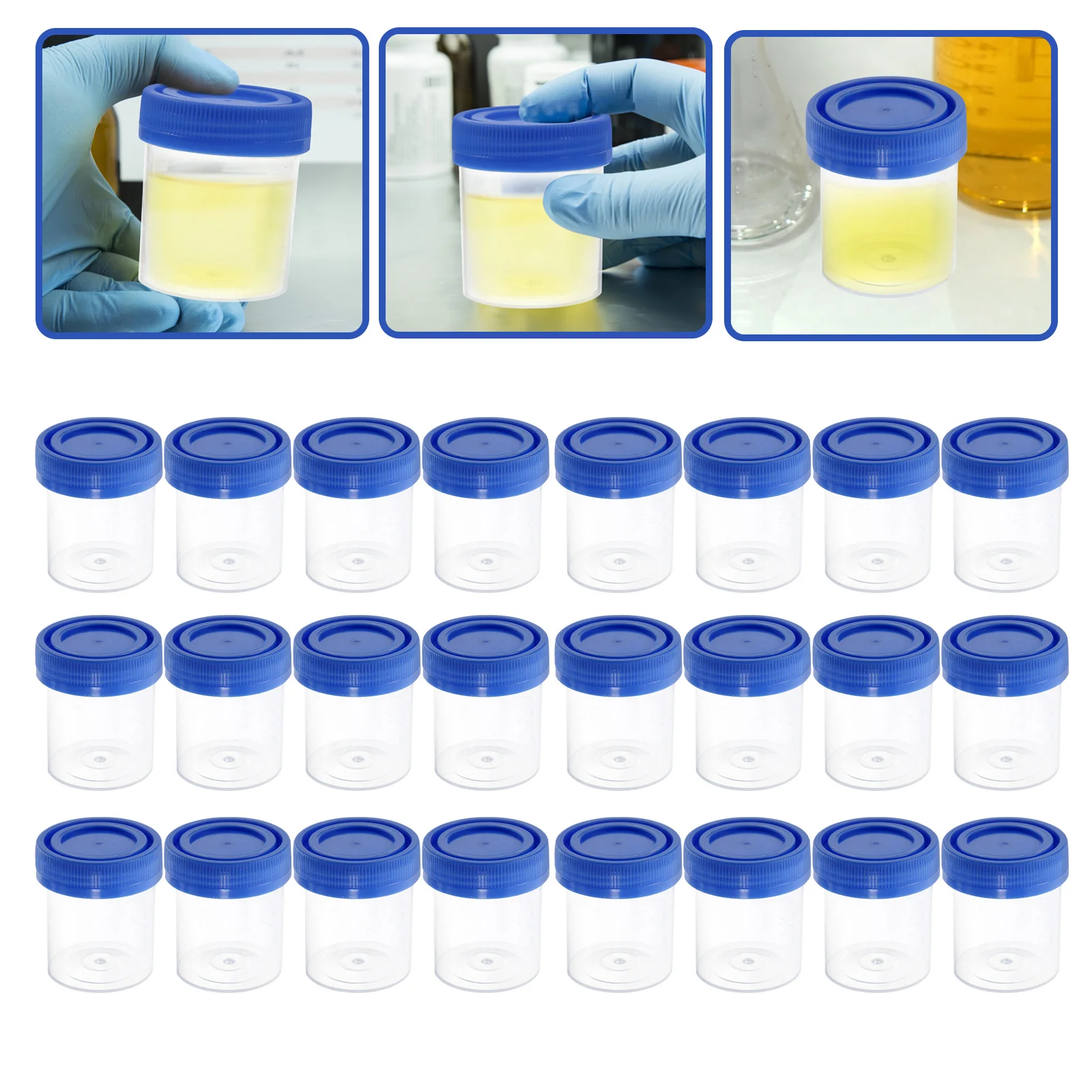 

50Pcs Plastic Urine Cups Thickened Specimen Jars with Lids Leakproof Specimen Collection Urine Testing Accessories
