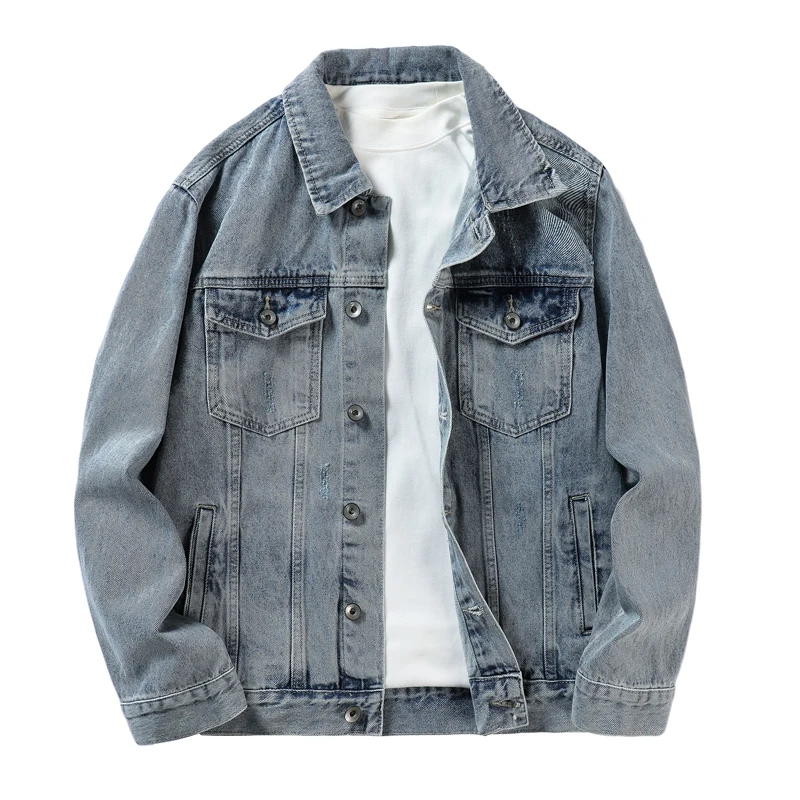 Spring and autumn new styles light blue denim jacket for men men's denim jacket Large size M-5XL