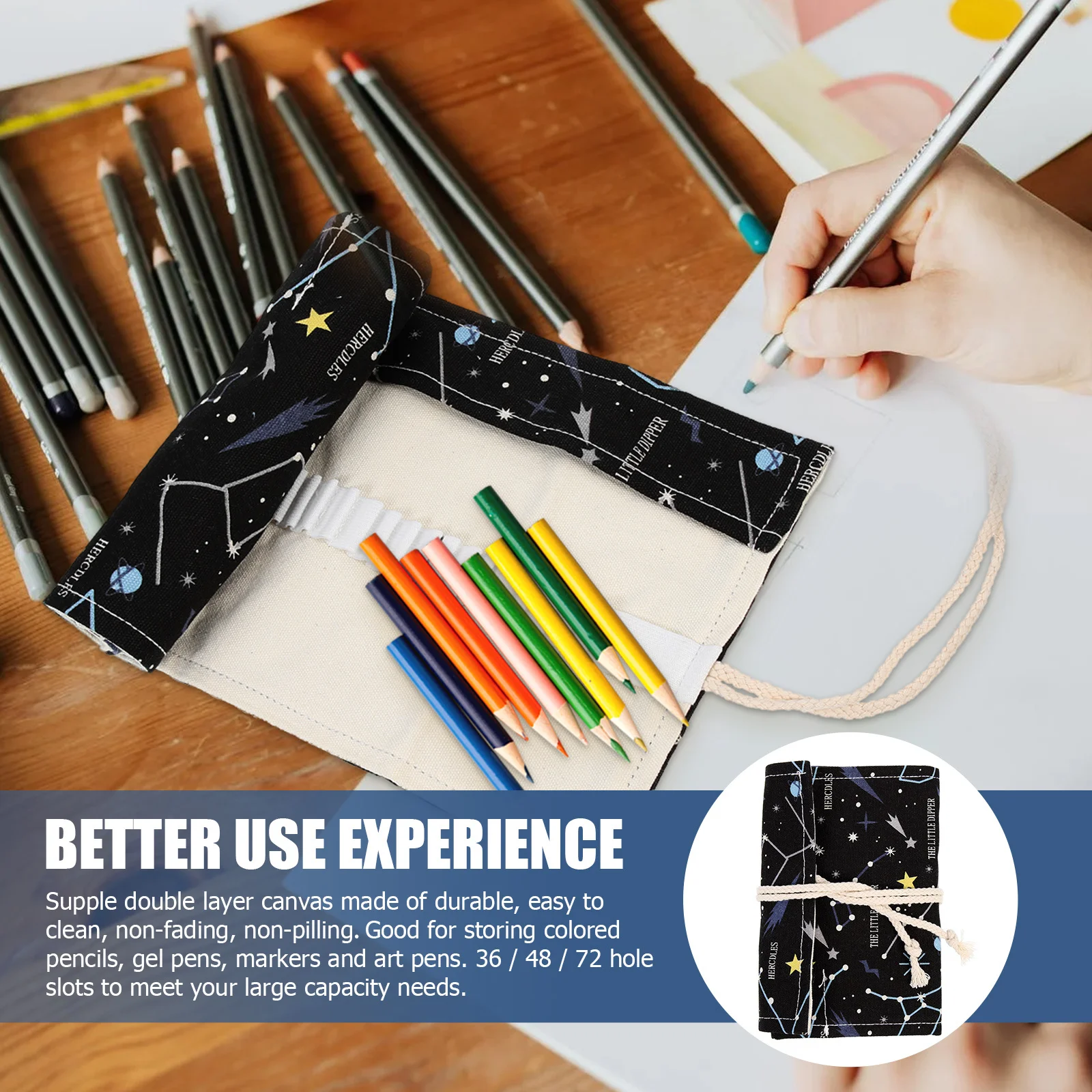 

Premium Texture Large Capacity Pencil Roll Up Case Convenient Storage for Sketch Pens and Brushes Pencil Roll Up Case