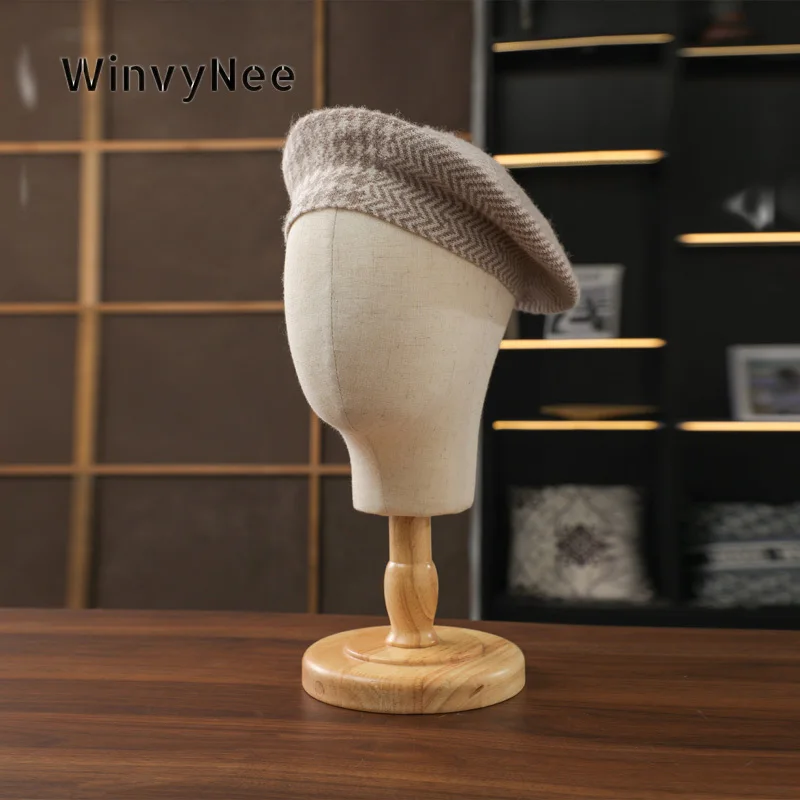 WinvyNee Women’s Pure Wool Houndstooth Pattern Beret Knit Soft Warm Elegant Trendy Hat Light Comfy For Spring Autumn ZI1883025