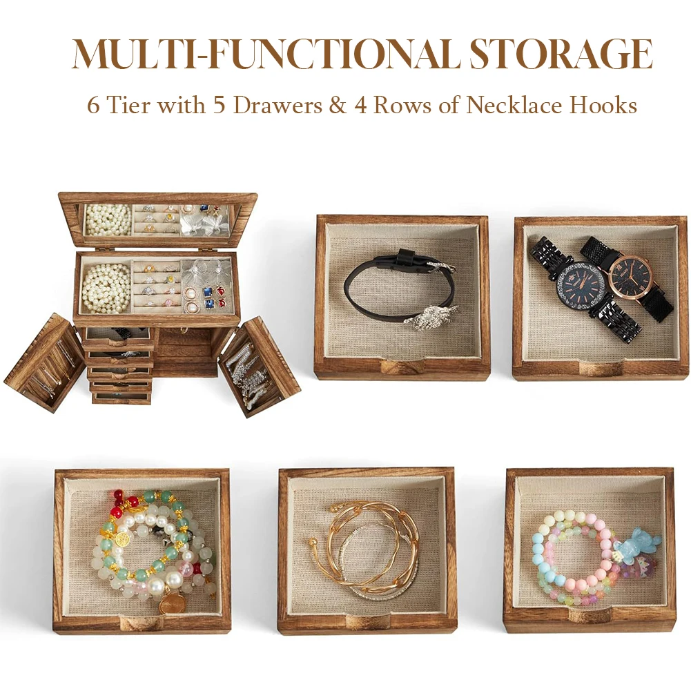 

Wood Jewelry Box Large Jewelry Organizer Box Vintage Style Jewelry Storage Box Jewelry Display Box for Necklaces Earrings