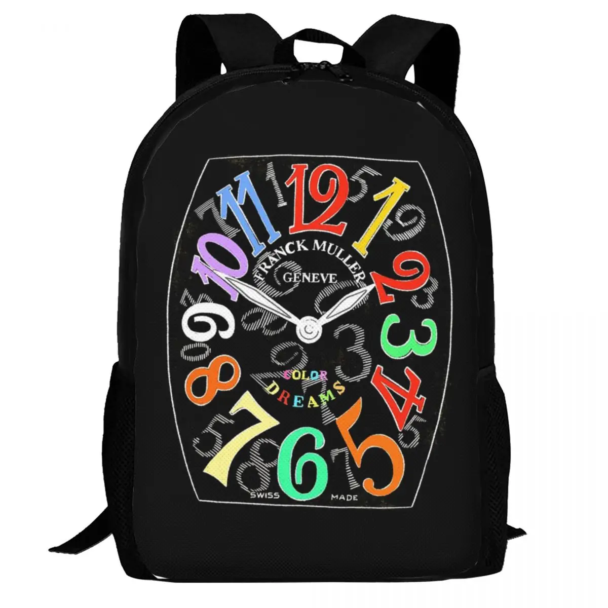 

Franck Muller Color Dreams Hand Drawn Watch Face Backpack Daypack Large Capacity BookBag School Bag Shoulder Bags for Men Women