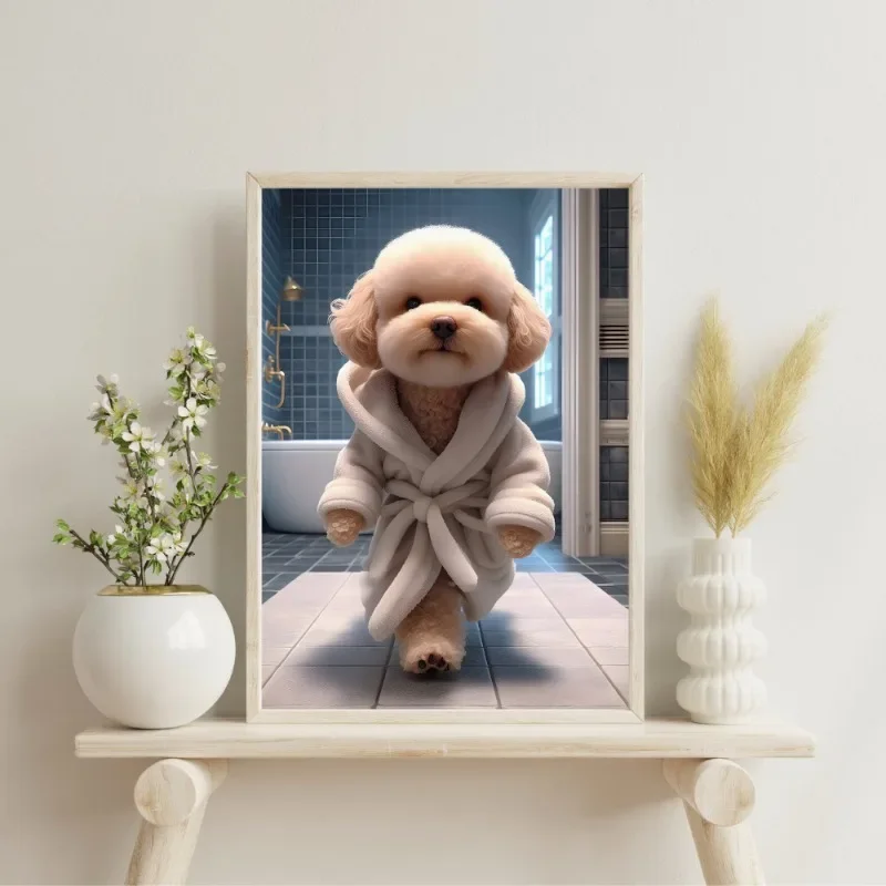 1pc frameless Canvas Painting Bathroom Animals Wearing Bathrobes Poster Cat Dog Lion Rabbit Duck Canvas Painting Wall Art for Li