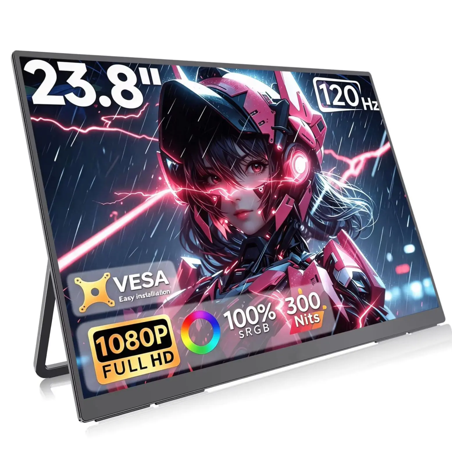 23.8 Inch Portable Monitor IPS 120Hz FHD 1920×1080 IPS 100%sRGB VESA External Secondary Display for Laptop PC Phone Game Console