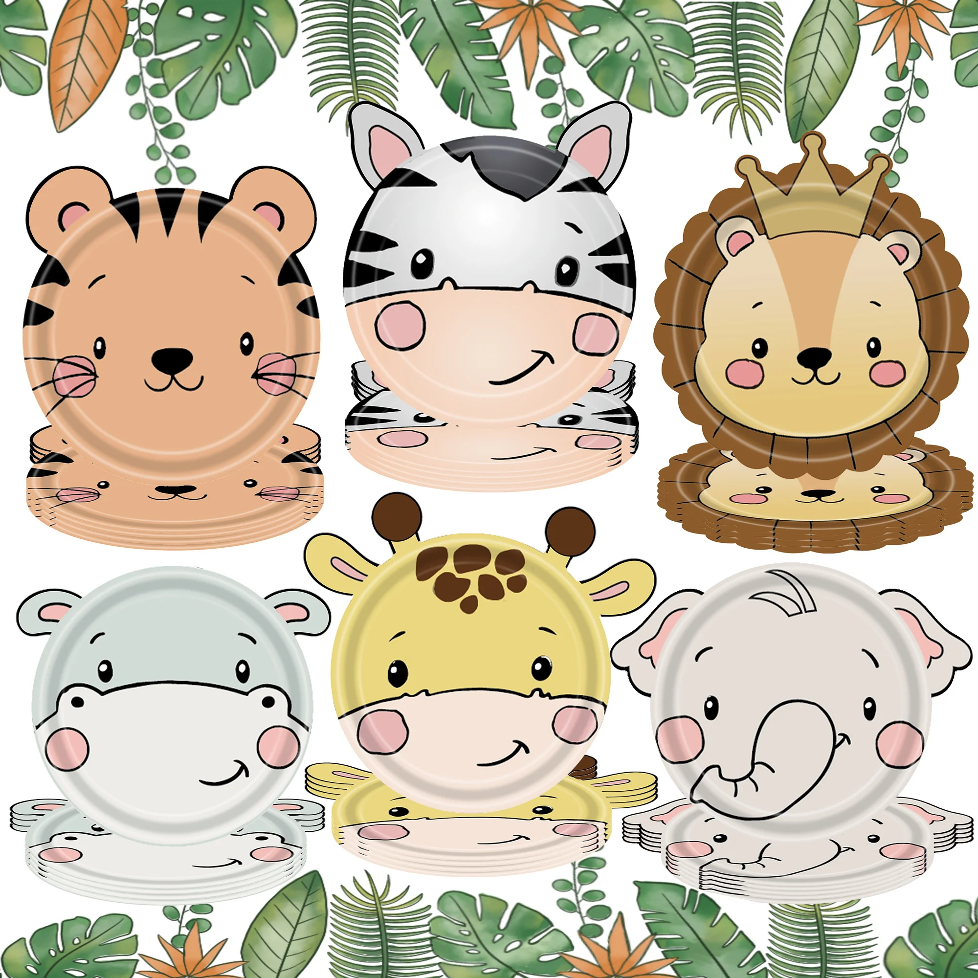 Jungle Animals Party piatti di carta Tiger Lion Elephant giraffa Animal Set usa e getta piatto stoviglie per feste bambini Baby Shower