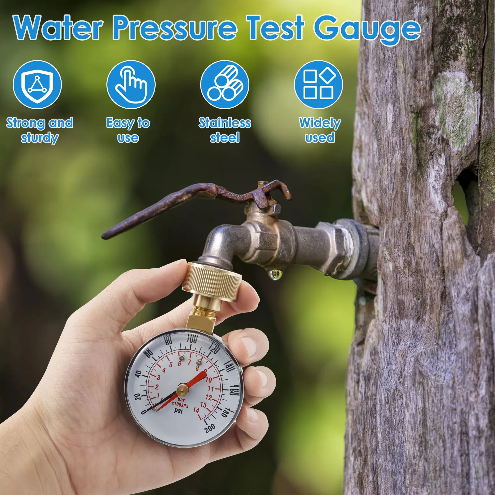 Manómetro Medidor de prueba de presión de agua TS-60-200 PSI Manómetro de bomba de agua para manguera Grifo Manguera de jardín