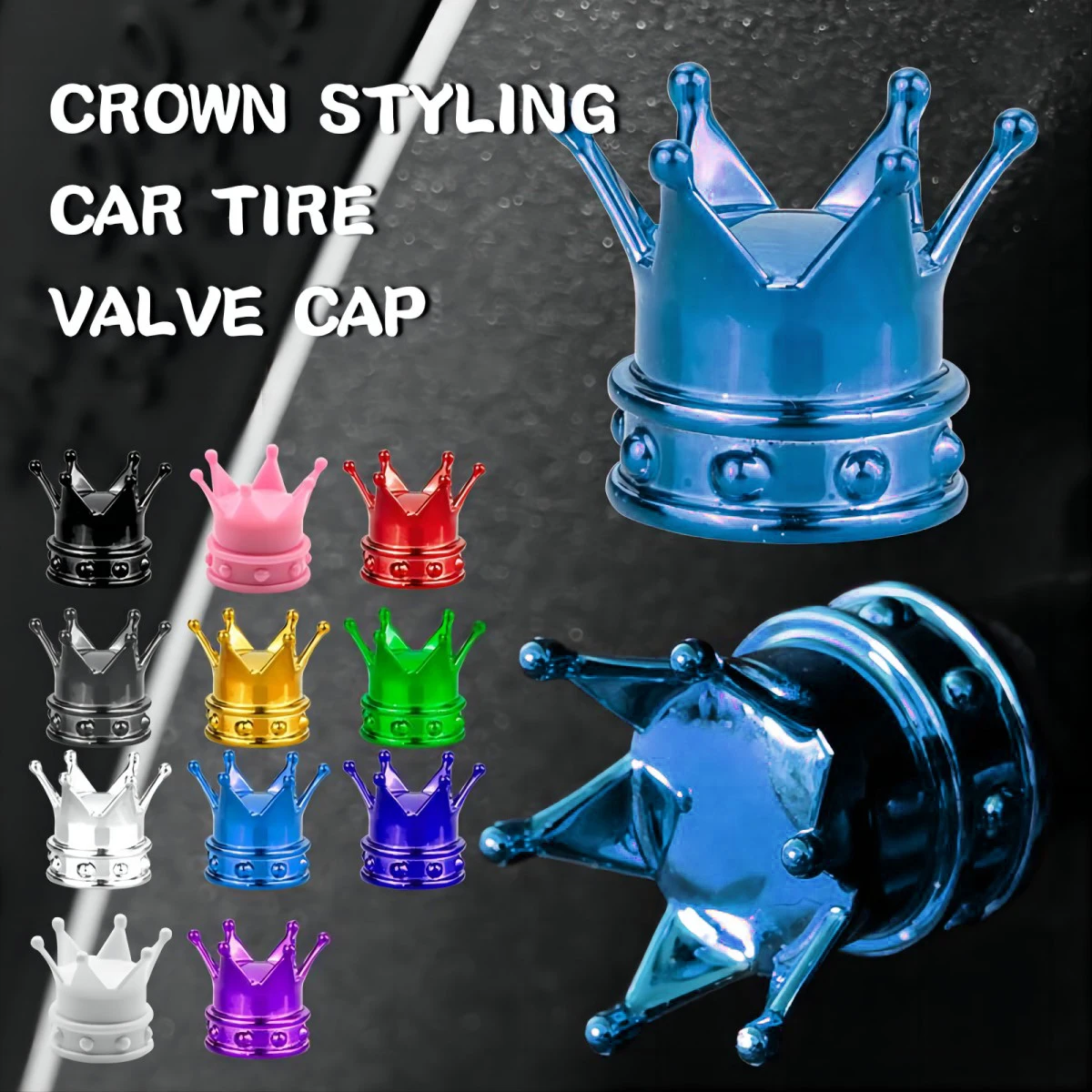 Universal Crown 4 PCS Car Wheel Tire Valve Caps Tyre Rim Stem Covers Airdust For Car Accessories Motorcycle Decoration 2024