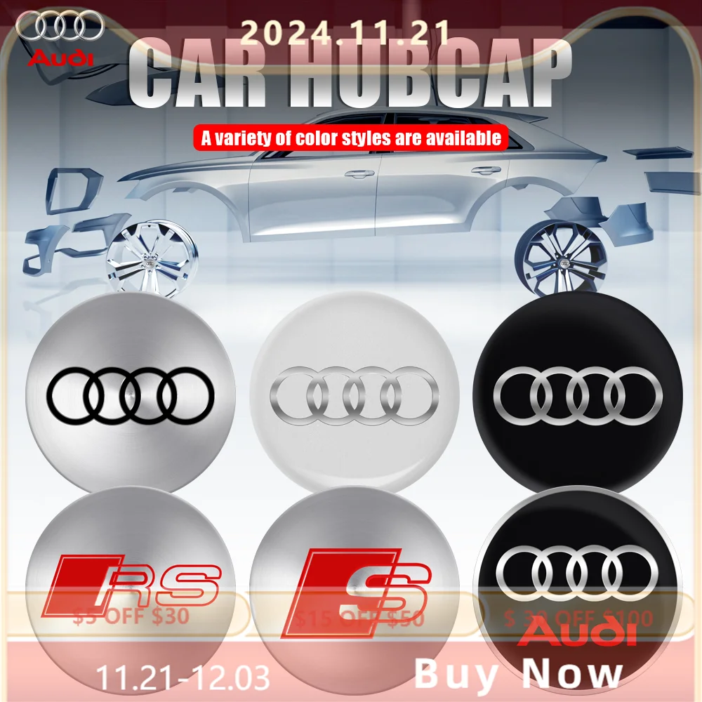 4pcs 56/60/65MM Car Wheel Center Covers Sticker Hub Caps For Audi A4 Q3 Q5 B7 B8 B9 A1 A3 8V 8P A6 C5 C6 C7 A5 A7 A8 Sline RS S