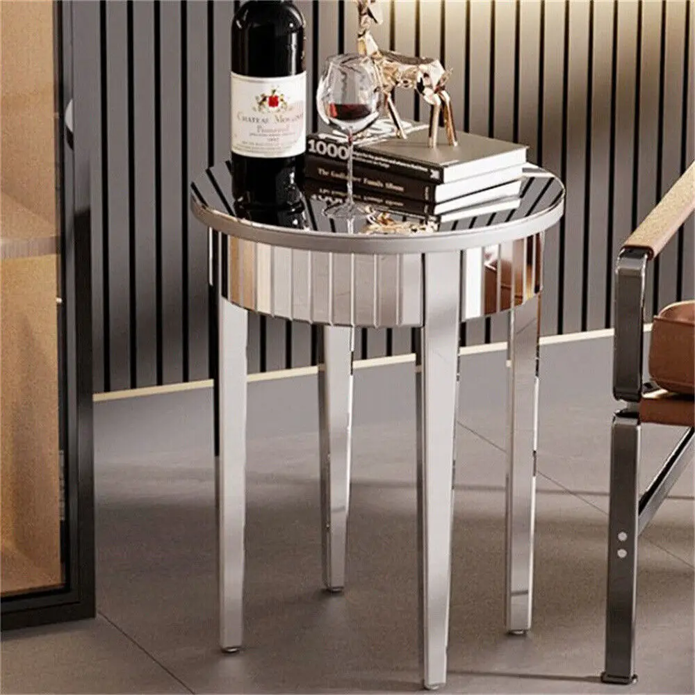 LUVODI Modern Silver Round Side Table, Contemporary Accent End Table for Sofa Couch, Living Room Bedroom Furniture