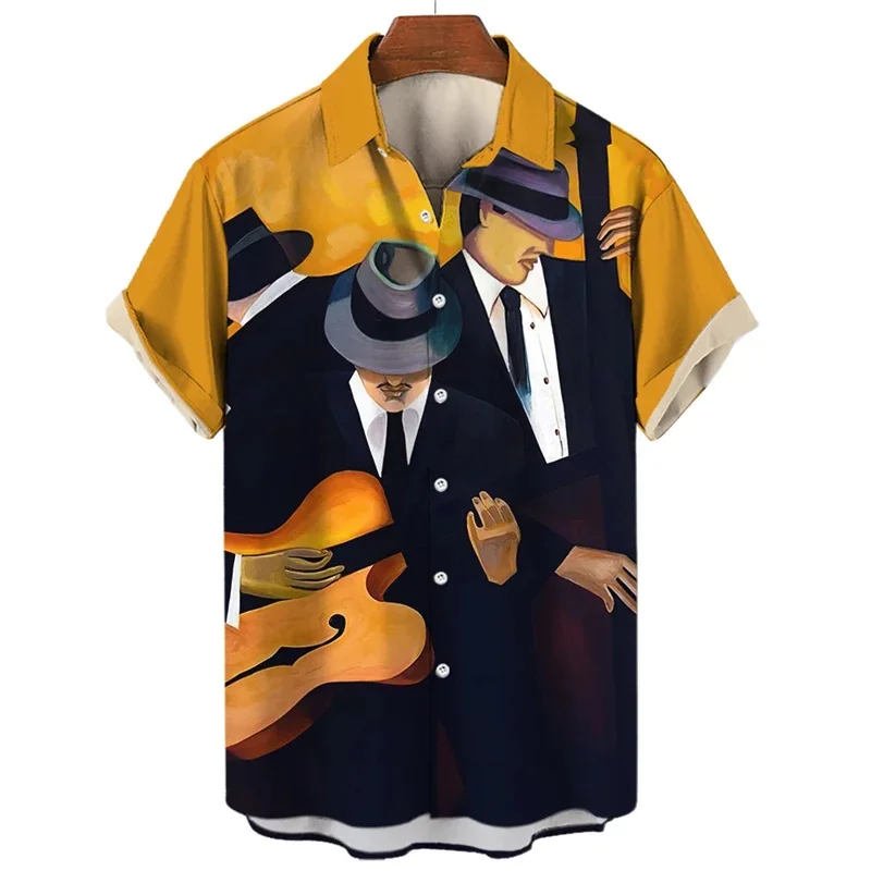 Personalized Abstract Guitar Piano Graphic Hawaiian Shirt Men Performance 3D Printed Aloha Shirts Casual Lapel Tops Women Blouse